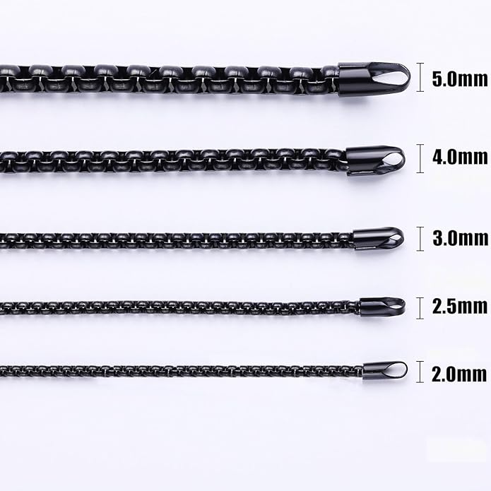 Fiusem Box Chain for Men, Silver Tone/14K Gold Plated/Black Stainless Steel Necklace for Men and Women, Width 2/2.5/3/4/5mm, Length 18-28 Inches