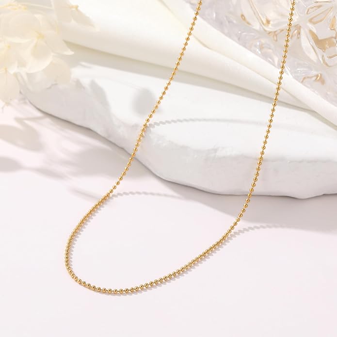 Dainty Chain Necklace for Women, 18K Gold Plated Coin Disc Choker Necklaces Simple Satellite Beaded Twisted Thin Paper Clip Chain Everyday Jewelry Gifts