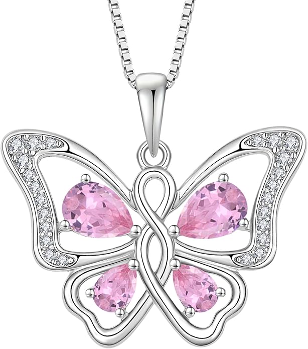Butterfly Necklace 925 Sterling Silver Cubic Zirconia Birthstone Jewelry Gifts for Women Wife Mother