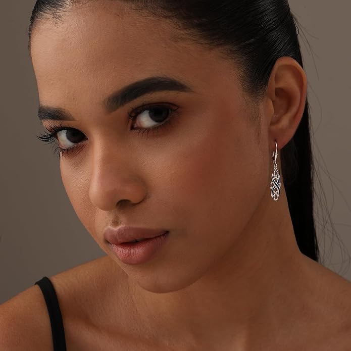 LeCalla 925 Sterling Silver Leverback Drop Earrings | Lightweight Celtic-Knot Filigree Heart Teardrop Dangle Earring for Women's Gift for Her