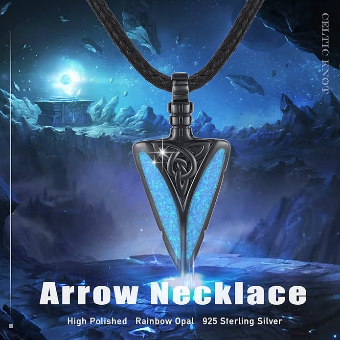 PCTJYFU Arrowhead Necklace 925 Sterling Silver for Women Men Pendant with Blue Opal/Abalone Shell/Turquoise Black Gold Plating Protective Symbol Jewelry Adjustable Chain Gift for Him Her