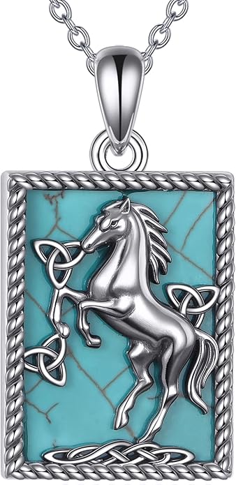 Vintage Horse Necklace 925 Sterling Silver Genuine Turquoise Horse Pentant Necklace Jewelry Gift For Women