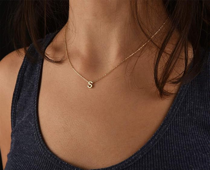 Small Initial Necklace 18K Gold Plated Stainless Steel Tiny Letter Necklace Personalized Monogram Name Necklace for Women