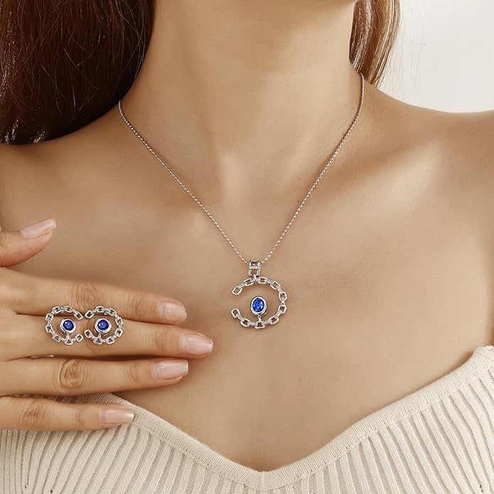 Ydou Elegant C-Shaped Crystal Necklaces/Stud Earrings Set with Birthstone Jewelry Set Silver Plated Fashion Jewelry for Women CS0003