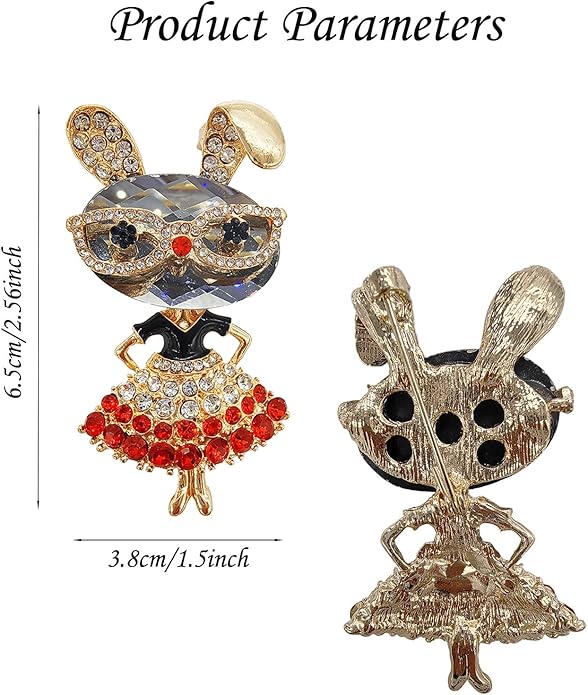 Rhinestone Rabbit Brooches for Women, Sparkling Crystal Alloy Lapel Pin, Vintage Animal Jewelry for Blazers, Sweaters, Scarves, Tote Bags - Versatile Accessories for Daily Wear, Parties, Weddings