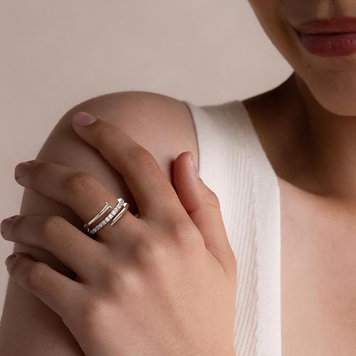 Fimewon Fashion Stackable Rings for Women Silver Eternity Band Three Rows Rings Valentine's Day Gifts for Women Size 5-10