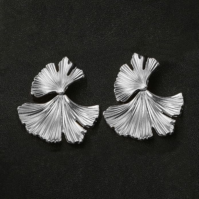 Ginkgo Leaf Flower Earrings, Gold Geometric Statement Earring, Big Fashion Design Boho Drop Dangle Earrings