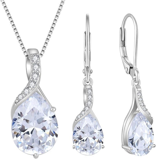 April Birthstone Earrings and Necklace Set 925 Sterling Silver Hypoallergenic Jewelry Set for Women Her