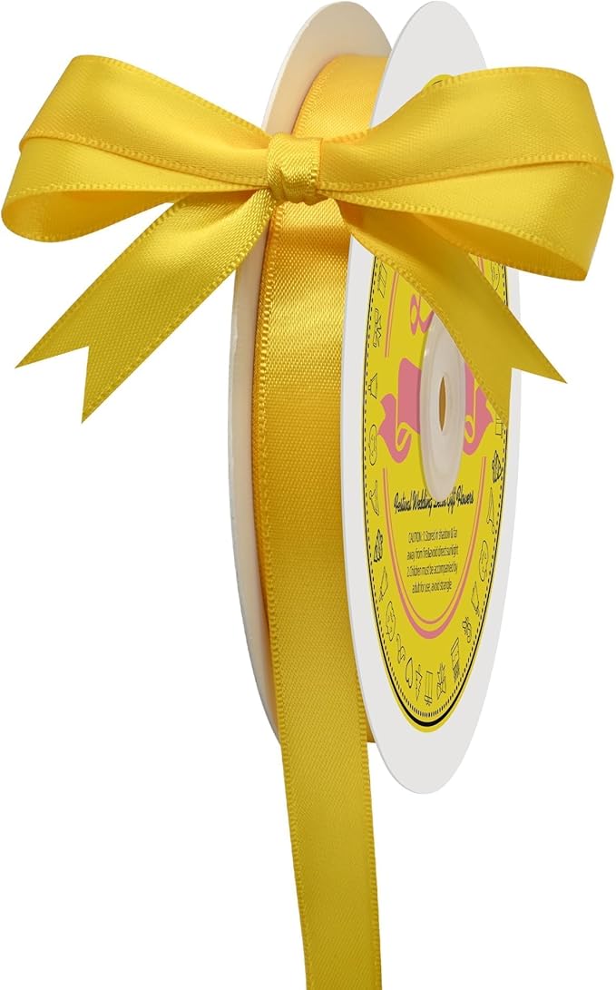 LEEQE Double Face Maize Yellow Satin Ribbon 1/2 inch X 50 Yards Polyester Maize Yellow Ribbon for Gift Wrapping Very Suitable for Weddings Party Hair Bow Invitation Decorations and More