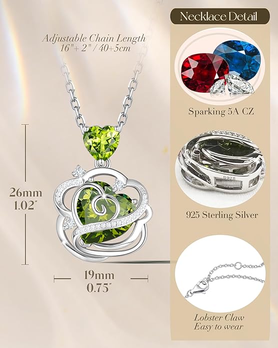 FANCIME Thornless Pulse Birthstone Necklace for Women Sterling Silver Rose Pendant Fine Jewelry Gemstone Birthday Valentines Day Gifts for Wife Her