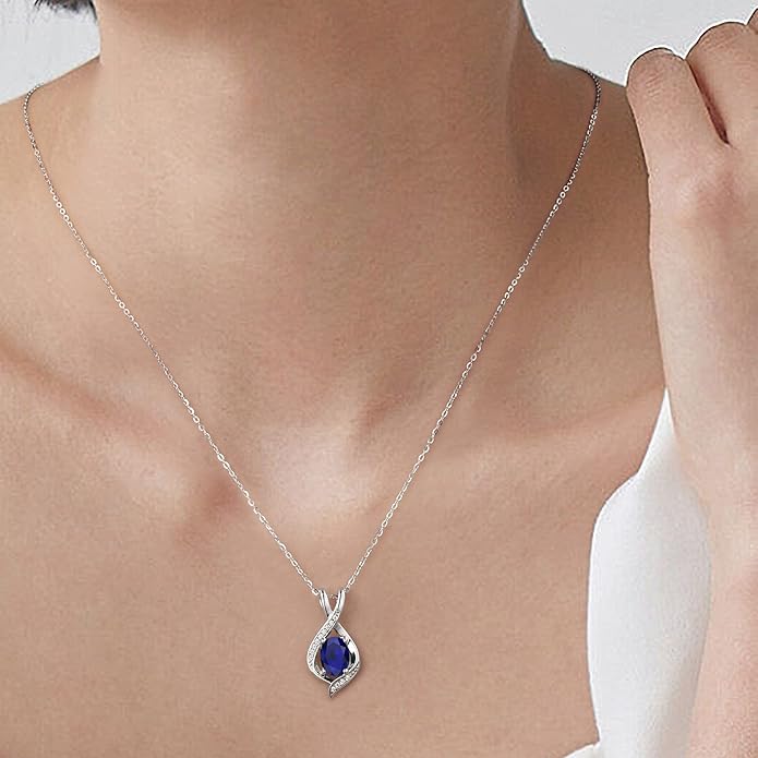 SMILEST Christmas Gifts for Women - 925 Sterling Silver Oval Sparkle Birthstone Pendant Necklace, Gemstone Pendant Anniversary Birthday Gifts for Women Wife Girlfriend Mom Grandma Birthstone Necklace
