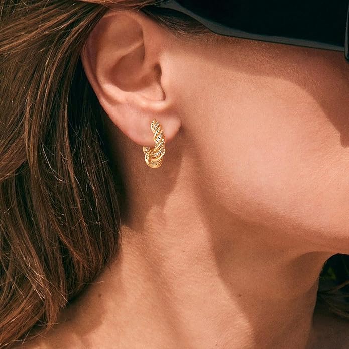 Gold Huggie Hoop Earrings 14K Gold Plated Dainty Chunky Thick Hoop Diamond Cubic Zriconia Inlay Sleeper Tiny Delicate Boho Beach Simple Hypoallergenic Jewelry Gift for Her