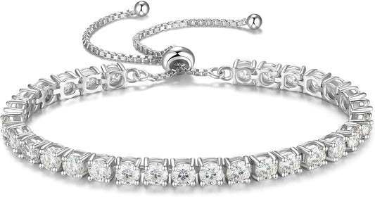 1.2-12 CTTW Moissanite Tennis Bracelet for Women, Adjustable 2-5mm D Color VVS1 Round Cut Moissanite Bolo Bracelet, 18K Gold Plated 925 Sterling Silver Simulated Diamond Bracelet Gifts for Women Her