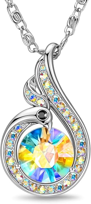 Kate Lynn Rise From the Ashes Phoenix Necklaces for Women, White Gold Plated Crystal Jewelry, Birthday Gift for Women, Symbol of Luck and Renewal, 18+2 inch, Packaged with Jewelry Box