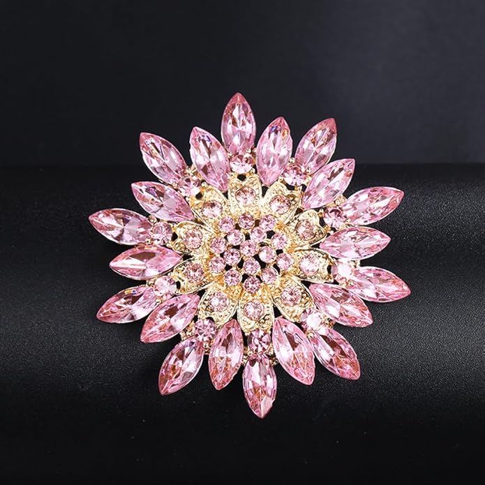 Rhinestone Large Flower Brooches Pins for Women Fashion Sparkly Crystal Sunflower Statement Brooch Unique Wedding Party Suit Dress Jewelry Accessories