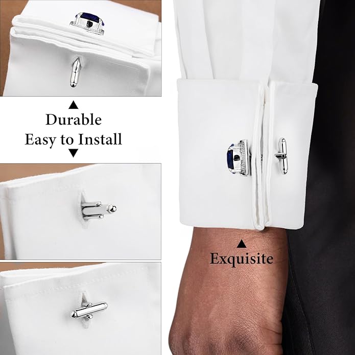 HAWSON Large Silver Birthstone Cuff Links Mens, Colorful Gem Cufflinks for Shirt Suit Accessories, Birthday Anniversary Wedding Gifts for Groommens Husband Father