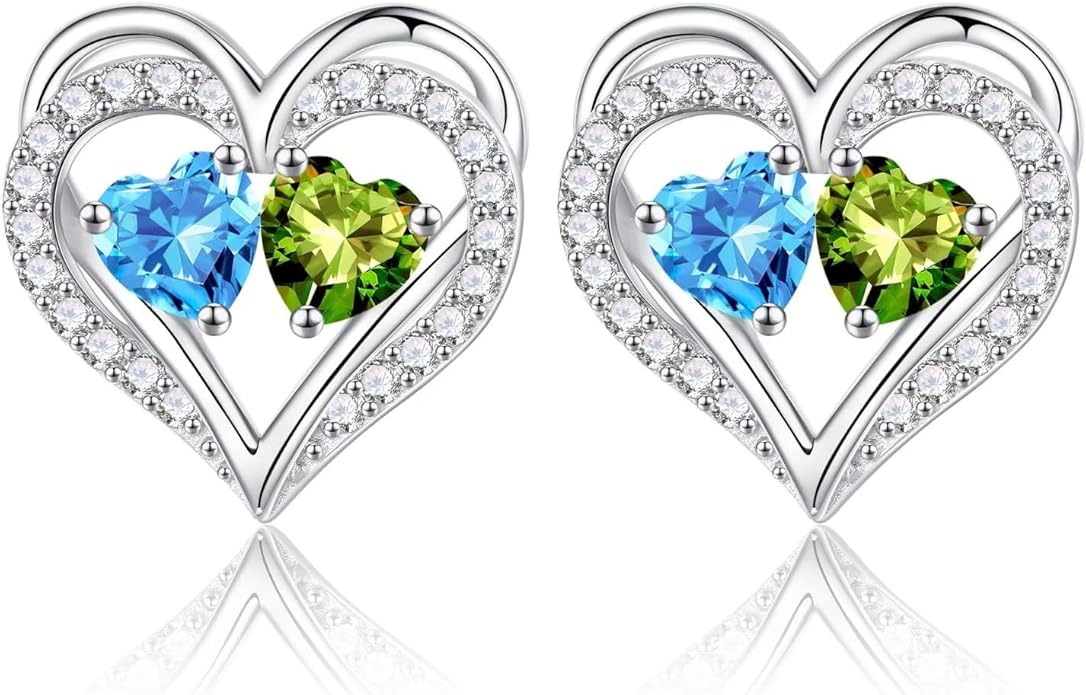 Iefil Birthstone Earrings for Women - 925 Sterling Silver Heart Earrings Anniversary Birthday Gifts for Women Wife Girlfriend Mom