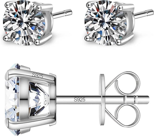 Moissanite Stud Earrings for Women & Men, D Color, VVS1, 925 Sterling Silver, White Gold Plated, Hypoallergenic, GRA Certified, Gift Box Included (0.6; 1.0; 1.6; 2.0 CTW)