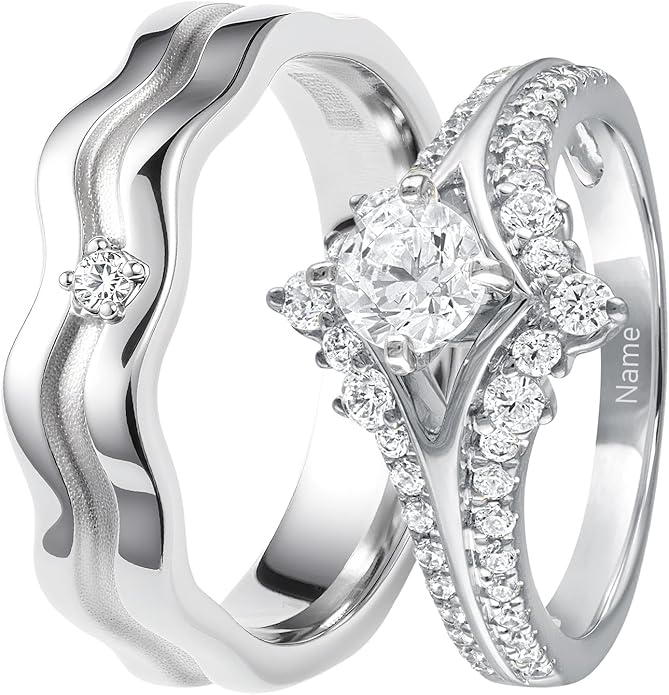 Rikelus Moissanite Engagement Ring Sets for Couples,10K 14K 18K Solid Gold Heart/Princess/Round Cut Bridal Ring Sets,Customized Matching Wedding Bands Set for Men and Women Free Engraving