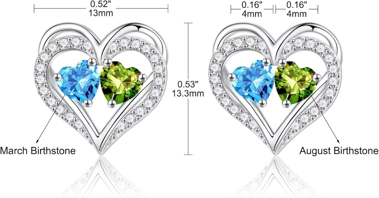 Iefil Birthstone Earrings for Women - 925 Sterling Silver Heart Earrings Anniversary Birthday Gifts for Women Wife Girlfriend Mom