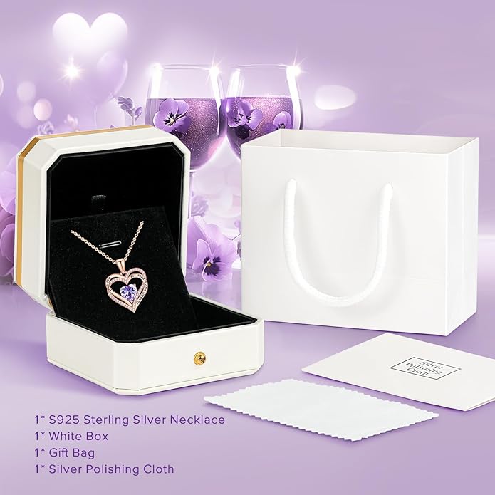 Vakki Birthstone Jewelry for Women Pendant Necklace 925 Sterling Silver Heart Necklace Birthday Gifts for Wife Daughter Girlfriend