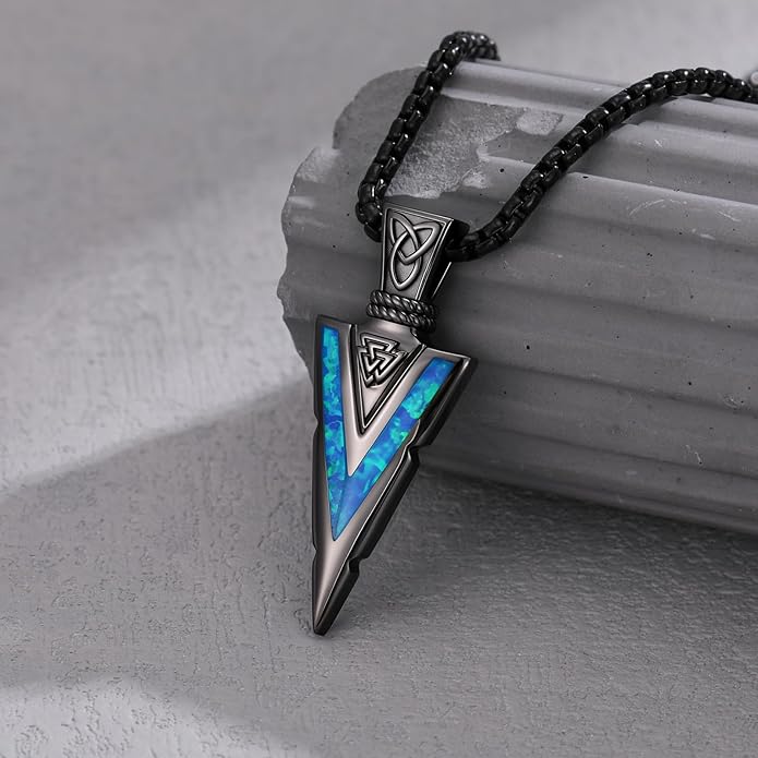 Suiknsn Arrowhead Necklace for Men Women 925 Sterling Silver Turquoise Malachite Celtic/Eye of Horus/Viking Arrow Pendant Amulet Jewelry Gifts Native American Necklace
