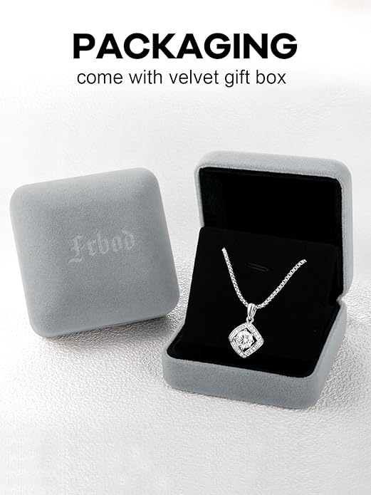 D Color 0.53ct/1.24ct/1.72ct/1.2ct Moissanite Necklace for Women Men, 925 Sterling Silver Chunky Circle/Triangle/Square Pendant, Birthday Christmas Valentines Jewelry, 16-20 Inch Box Chain Adjustable