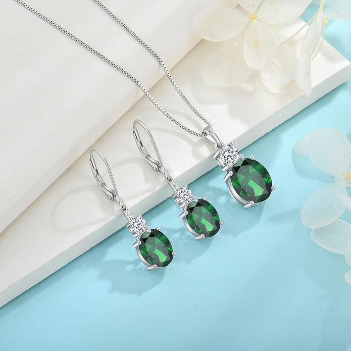 Birthstone Necklace for Women 925 Sterling Silver Oval Cut Cubic Zirconia Pendant Jewelry Gifts for Her