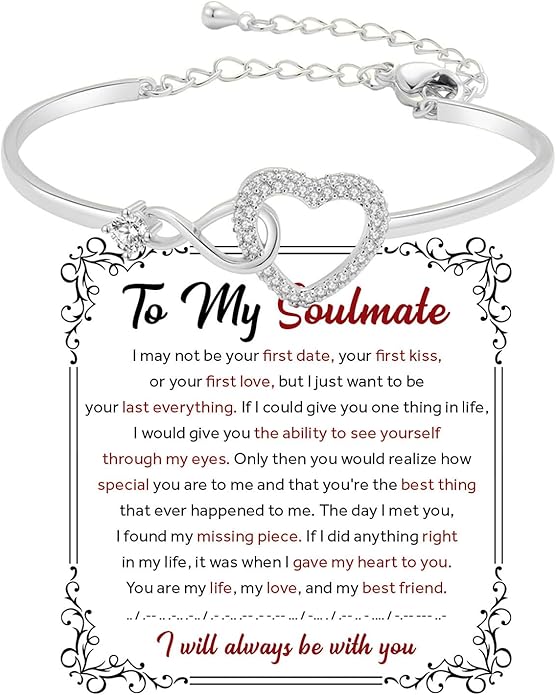 To My Soulmate Bracelet For Women With Heartfelt Message Card & Elegant Box, Bracelet For Girls, Soulmate Birthday, Wedding, Christmas Jewelry Gift From Boyfriend, Husband