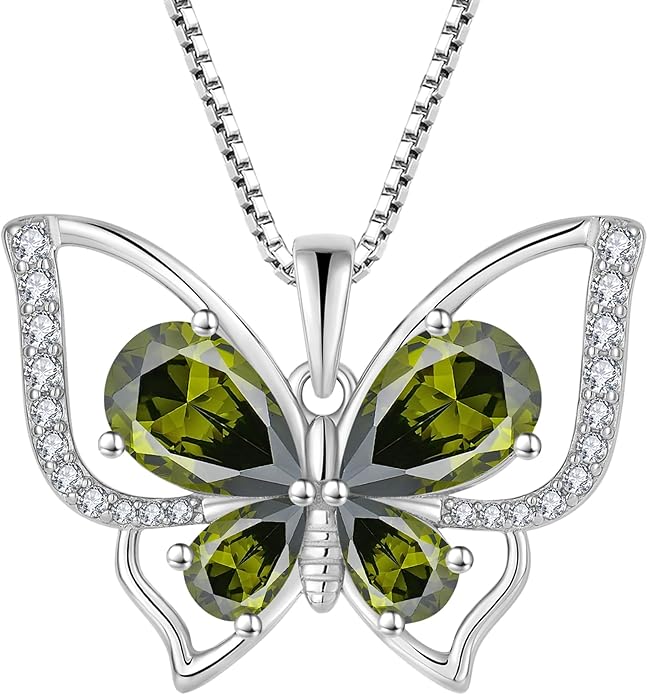 YL Women's Butterfly Necklace 925 Sterling Silver Flower Rose Pendant Birthstone Halo Jewelry