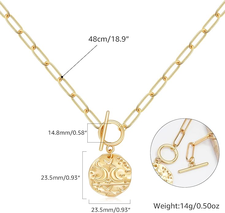Chunky Gold Necklace for Women, 18K Waterproof Heart Necklace Statement Necklace Gold Charm Necklace Chunky Jewelry Paperclip Chain Choker Gift for Women