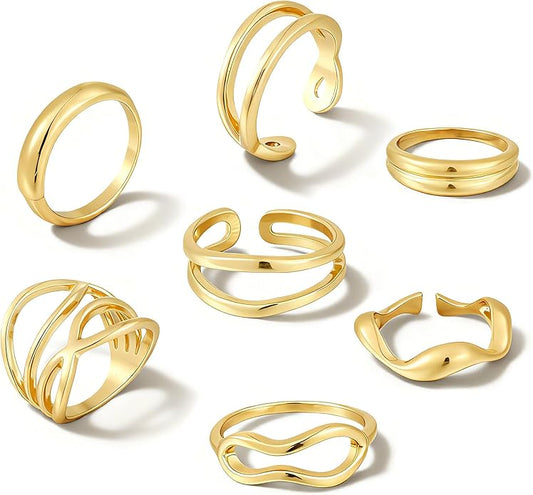 FAXHION Gold Knuckle Rings Set for Women Snake Chain Stacking Ring Vintage BOHO Midi Rings SIze Mixed