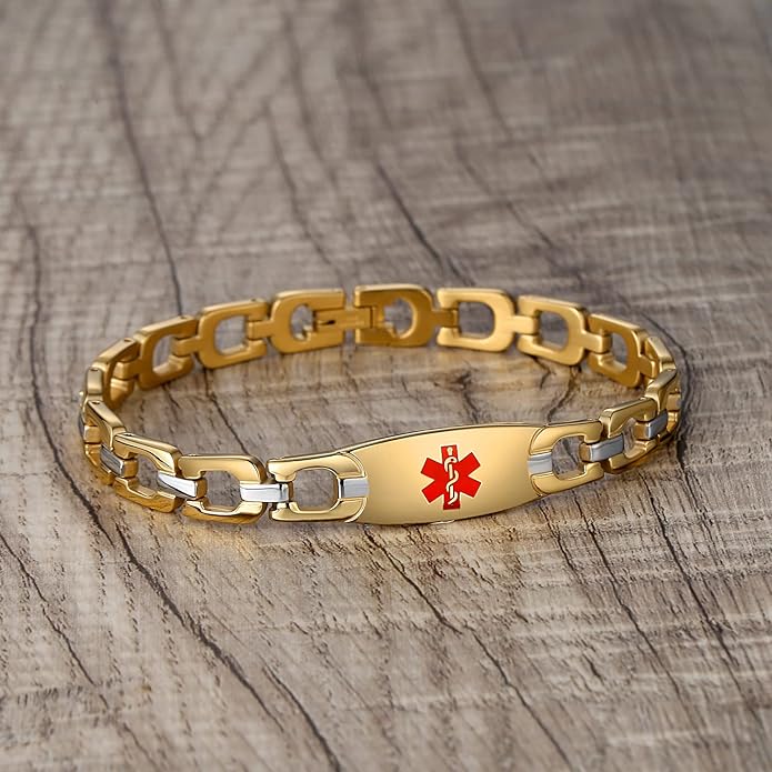 LinnaLove Fashion Shiny medical alert bracelet with Free Engraving Stainless steel Medical id bracelet for Women