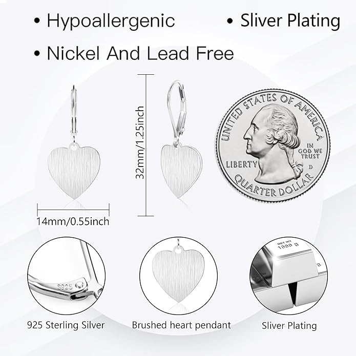 14K Gold Dangle Earrings for Women，Lightweight Circle Disc Coin Geometric Flat Brushed Drop Earrings, Hypoallergenic Leverback Earrings S925 Jewelry