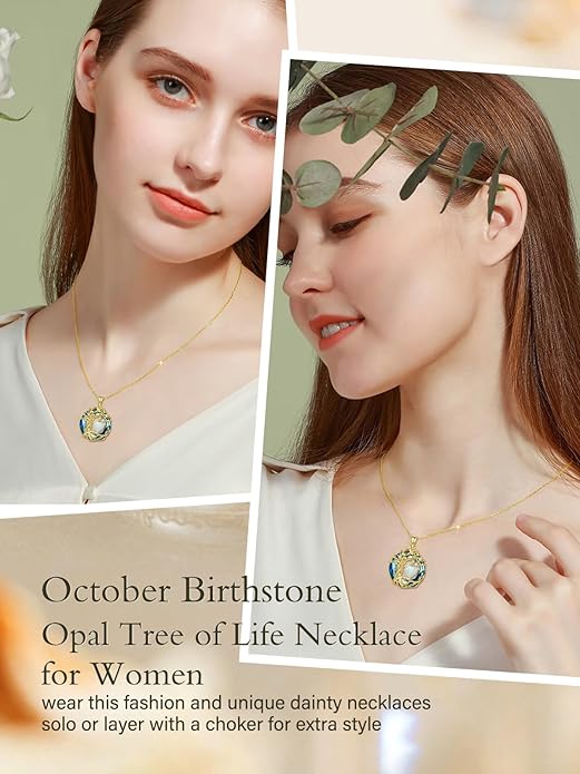 TOUPOP Christmas Gifts Tree of Life Birthstone Necklace 925 Sterling Silver Pendant Austrian Crystal Jewelry Anniversary Birthday Gifts for Women Mom Her Wife