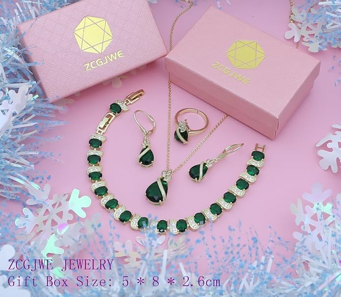 ZCGJWE Wedding Jewelry Set for Women Gem Necklace Earrings Bracelet Luxury Jewelry Set Birthday Valentine's Day Mother's Day Christmas Prom Jewelry Gift