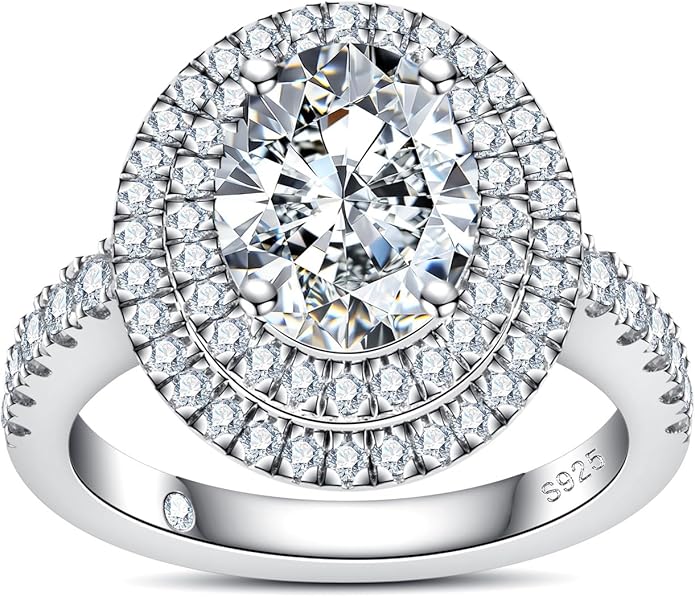 AnuClub Princess/Cushion/Oval Cut Moissanite Engagement Rings 3-3.884cttw D Color VVS1 925 Sterling Silver 3 Rows Vintage Halo Wedding Promise Statement Rings for Women with Certificate