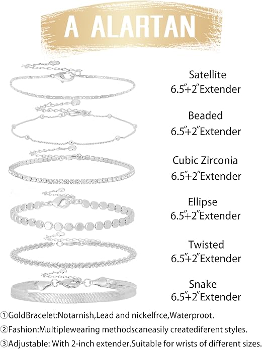 Gold Bracelets for Women 14K Gold Plated Stack Trend Bracelets Charm Paperclip Chain Cuban Link Layered Waterproof Bracelet Dainty Bracelet for Women Jewelry Gifts
