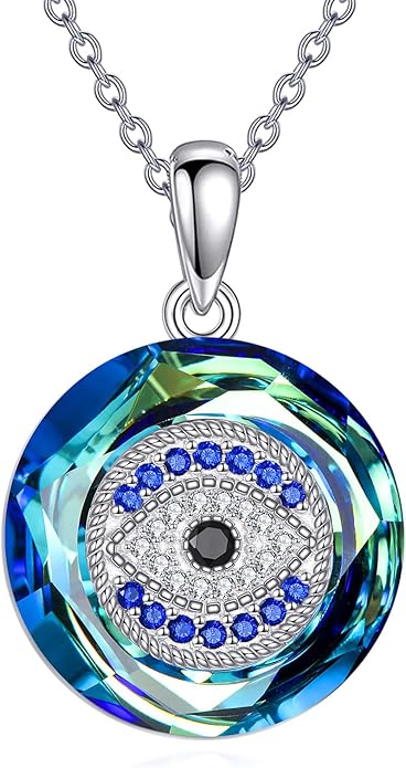 YFN Evil Eye Pendant Necklace for Women 925 Sterling Silver Greek Protection Jewelry with Blue Sapphire and Black Cz Amulet Gift