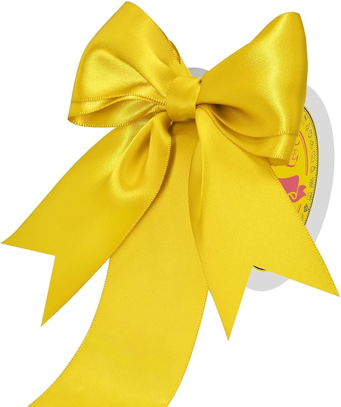 LEEQE Double Face Maize Yellow Satin Ribbon 2 inch X 25 Yards Polyester Maize Yellow Ribbon for Gift Wrapping Very Suitable for Weddings Party Hair Bow Invitation Decorations and More