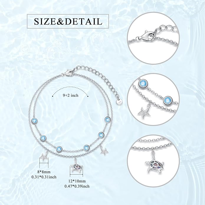 Dorunmo Anklet Bracelets For Women 925 Sterling Silver Birthstone/Infinity/Butterfly/Evil Eye/Turtle/Pineapple/Starfish/Heart Anklets Bracelets Jewelry Gifts for Women