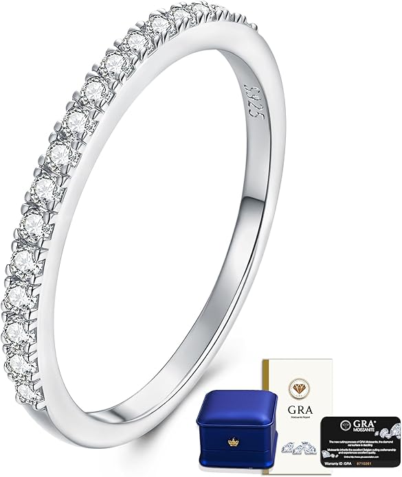 Moissanite Wedding Band Wedding Rings for Women D Color VVS1 Clarity, 925 Sterling Silver with 18K White Gold Plated Engagement Ring Anniversary Band Ideal Gift for Women Size 5~10