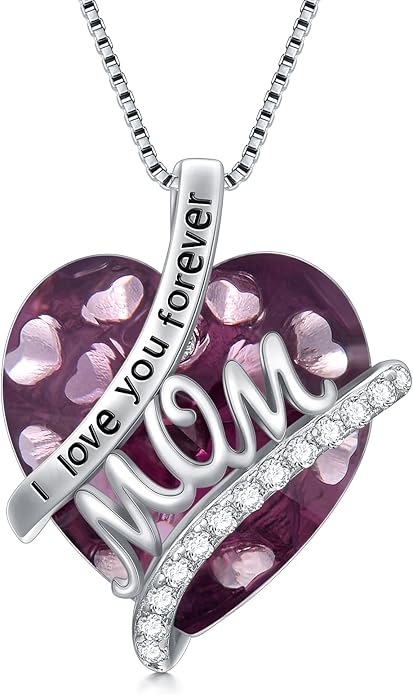 Mothers Day Gifts for Mom s925 Sterling Silver I Love You Forever Love Hear Mon Pendant Necklace with 12 Birthstone Jewelry Birthday Christmas Gifts for Women Grandma Mom Nana From Duaghter Son