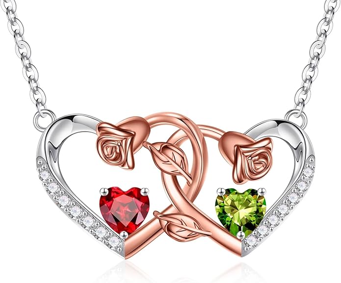 Iefil Chrismas Gifts for Wife - 925 Sterling Silver Rose Birthstone Necklace, Stocking Stuffers for Women Wife Girlfriend Mom