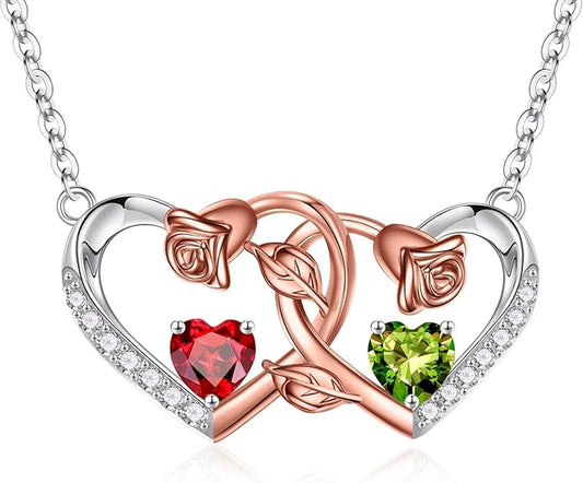 Iefil Chrismas Gifts for Wife - 925 Sterling Silver Rose Birthstone Necklace, Stocking Stuffers for Women Wife Girlfriend Mom