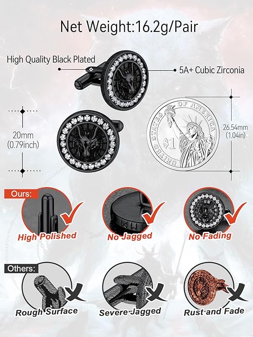 FaithHeart Mens Cufflinks, Norse Viking Tuxedo Shirt Cuff Links, Stainless Steel Cuff Links and Shirt Studs, Gift Box