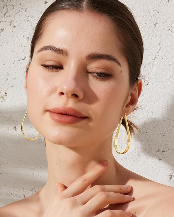 925 Sterling Silver Hoop Earrings for Women Hypoallergenic Oval Sterling Silver Hoop Earrings Large Silver Hoops Earring Lightweight Thick Silver Hoops Earrings for Women 30/40/55/65MM