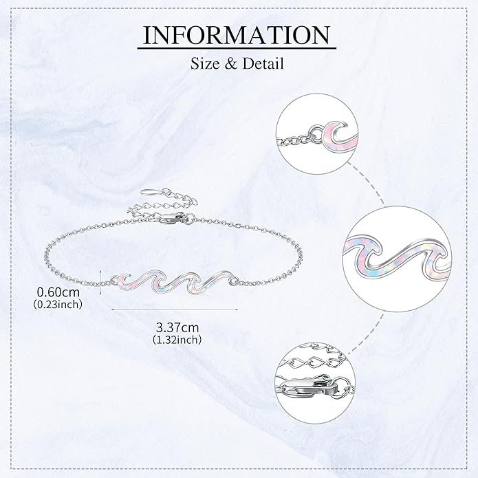 YFN Wave Anklet 925 Sterling Silver Ocean Wave Anklet Beach Jewelry for Women Gifts