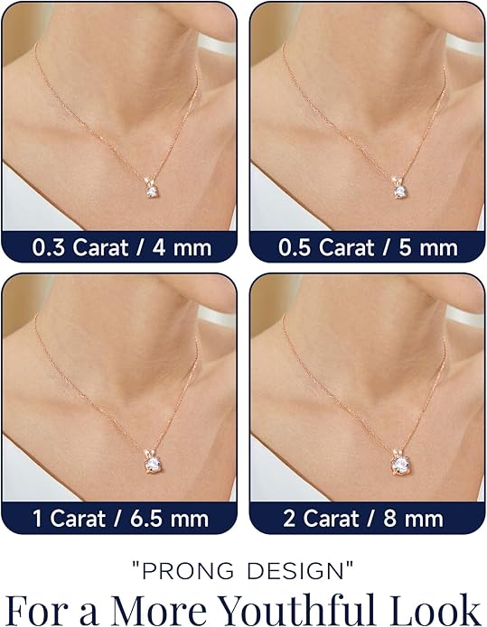MomentWish Moissanite Solitaire Pendant Necklaces for Women Sterling Silver 0.3/0.5/1/2-Carat D Color VVS1 Clarity Mossanite Jewelry for Women
