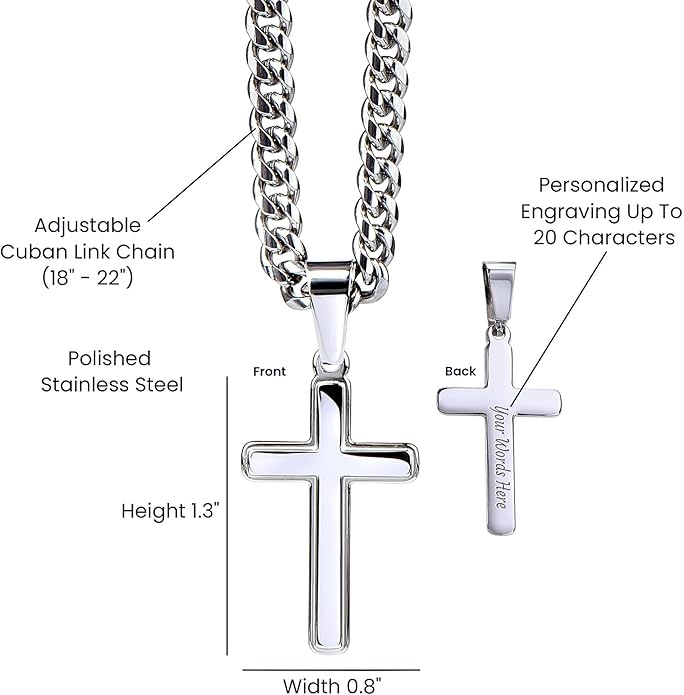 GLAVICY Promise Cross on Cuban Necklace For Him, Sentimental Gift for Husband, Boyfriend, Man with Message Card and Box, Promise Jewelry on Birthday, Valentine Day